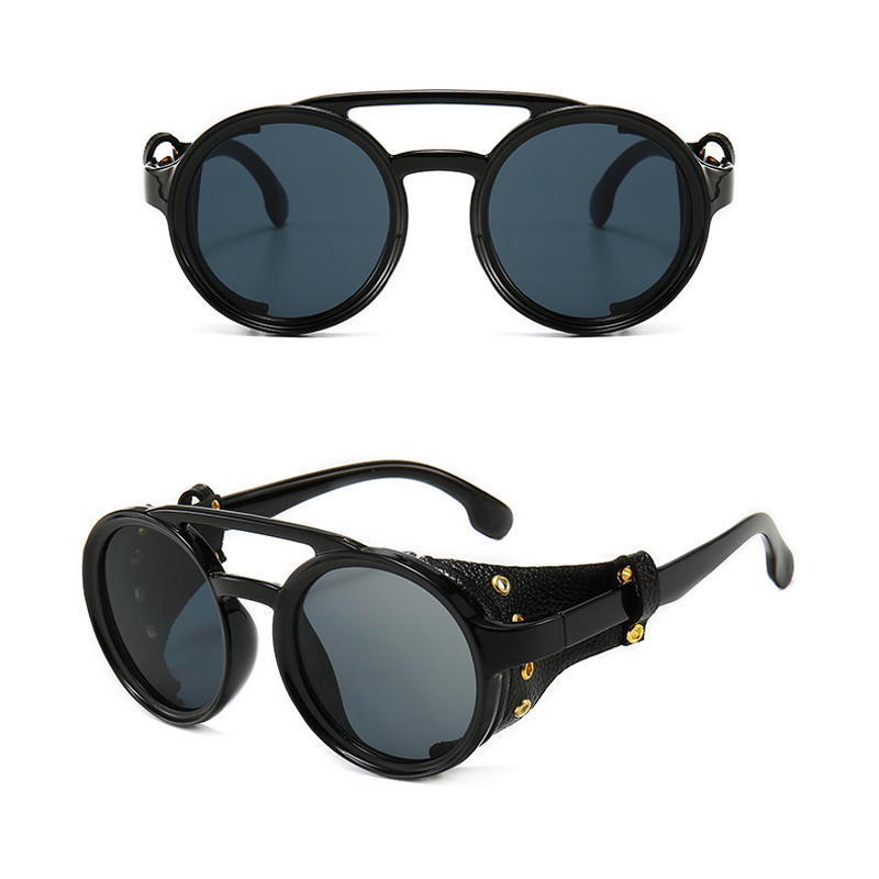 Lunettes de soleil steampunk pour voyages d'été, hommes et femmes, lunettes de soleil classiques avec monture en cuir ronde, verres punk UV400