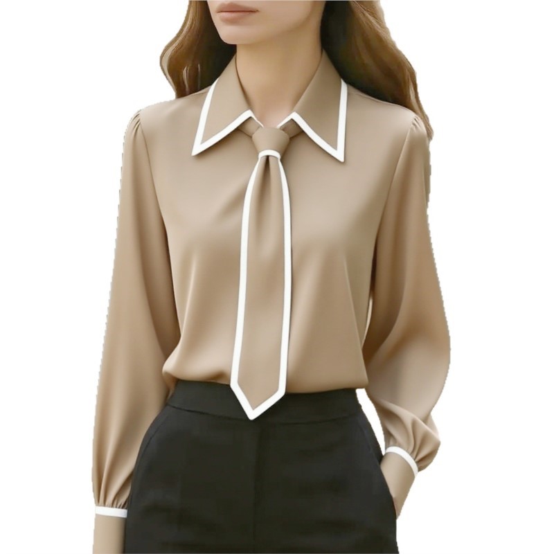 Chemise femme noeud papillon formel à manches longues bureau dame chemise femmes à la mode couleur unie automne chemise Blouses hauts blancs
