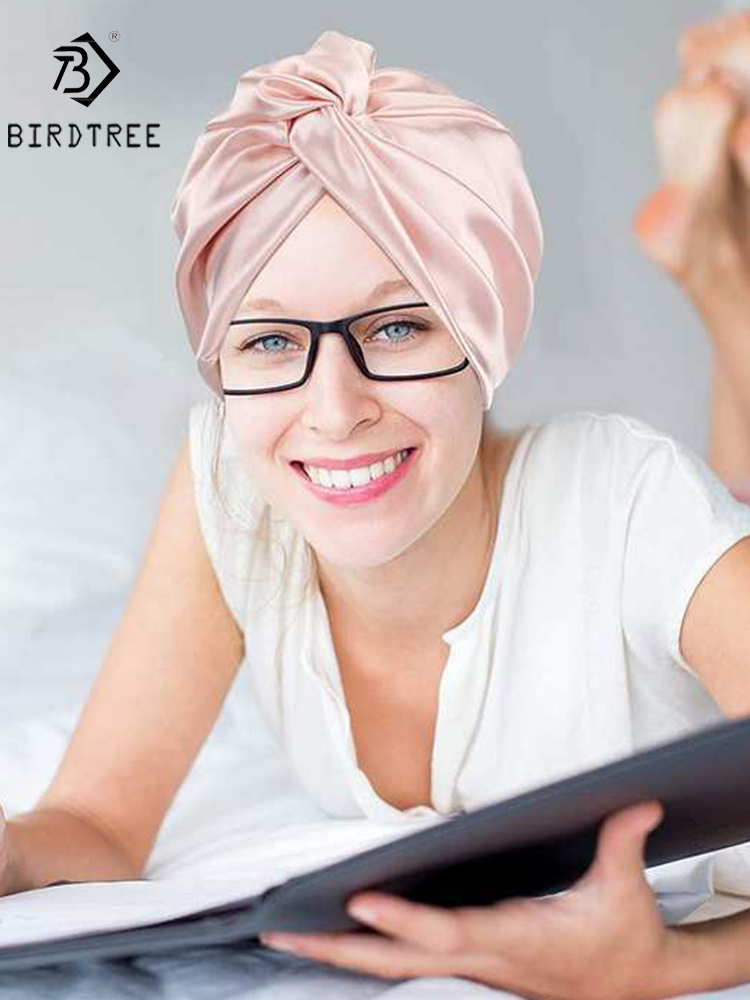 Bonnets en soie véritable à deux couches pour femmes, bonnet de nuit torsadé, bonnet en soie pure de 19 mm pour cheveux bouclés