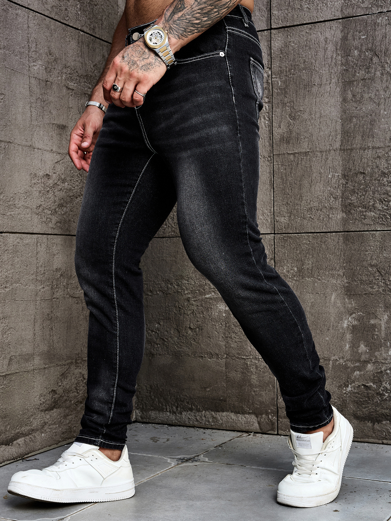 Pantalon en jean pour homme, coupe slim, extensible, délavé noir, style décontracté