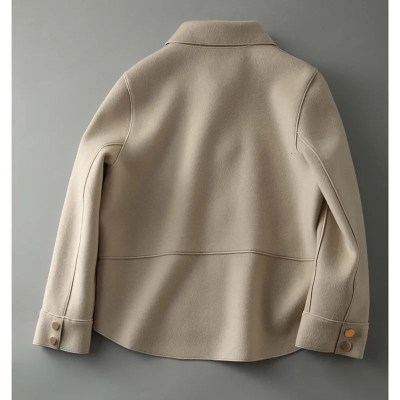Manteau court en laine à revers et manches longues pour femme, nouvelle collection printemps-automne 2023, style simple, élégant, décontracté, coupe ample, grande taille
