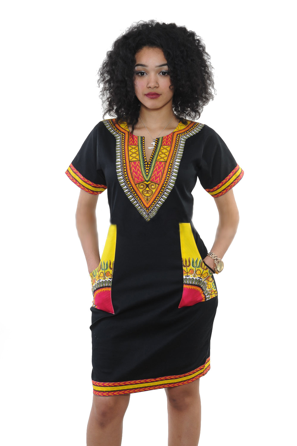 Robes africaines pour femmes, Style à la mode, manches courtes, col en v, en Polyester, longueur aux genoux, été 2022