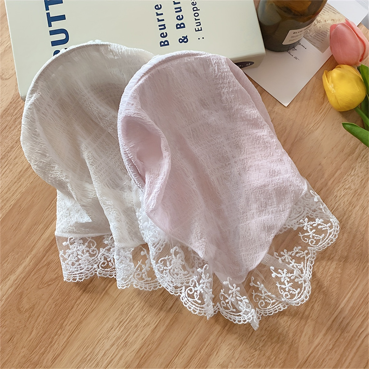 1 foulard triangulaire en dentelle de style pastoral avec bandeau pour les sorties printanières, accessoire de mode féminin, accessoire de coiffure pour spectacle