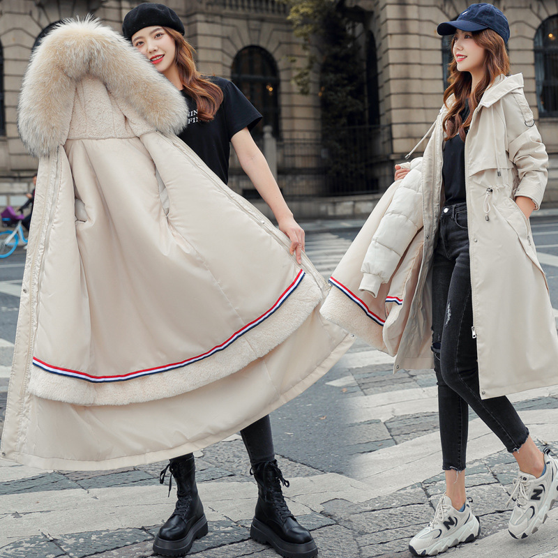 Parkas à capuche pour femmes, manteaux longs, couleur unie, détachable, grande fourrure, col en longueur, fermeture éclair, cordon de serrage, coupe cintrée, épais, décontracté, hiver 2025