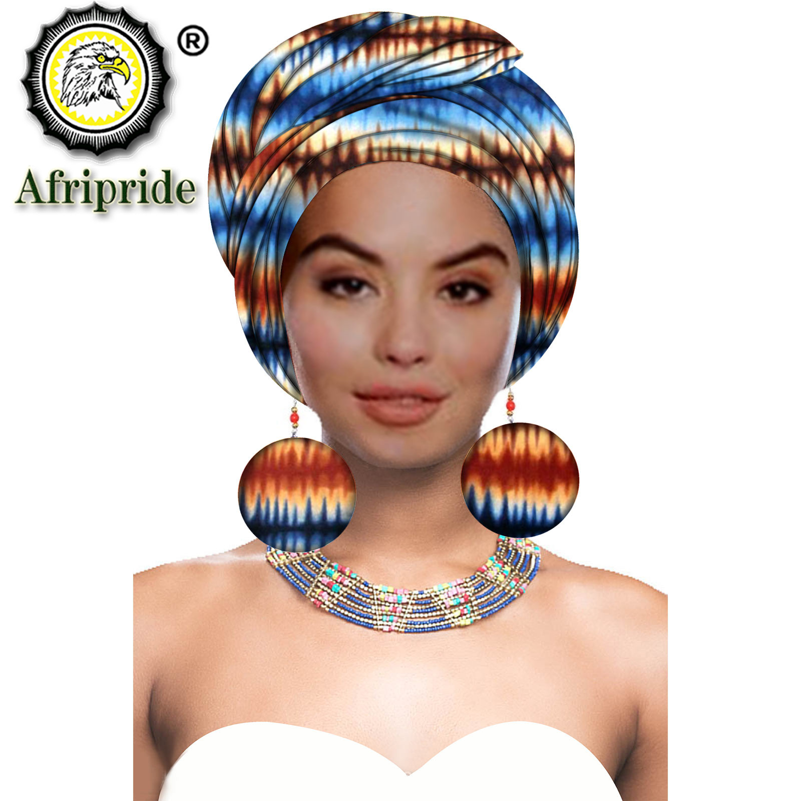 Turbans africains bandeaux africains pour femme foulard africain couvre-chef nigérian avec boucle d'oreille assortie Dashiki Ankara cire S20H004