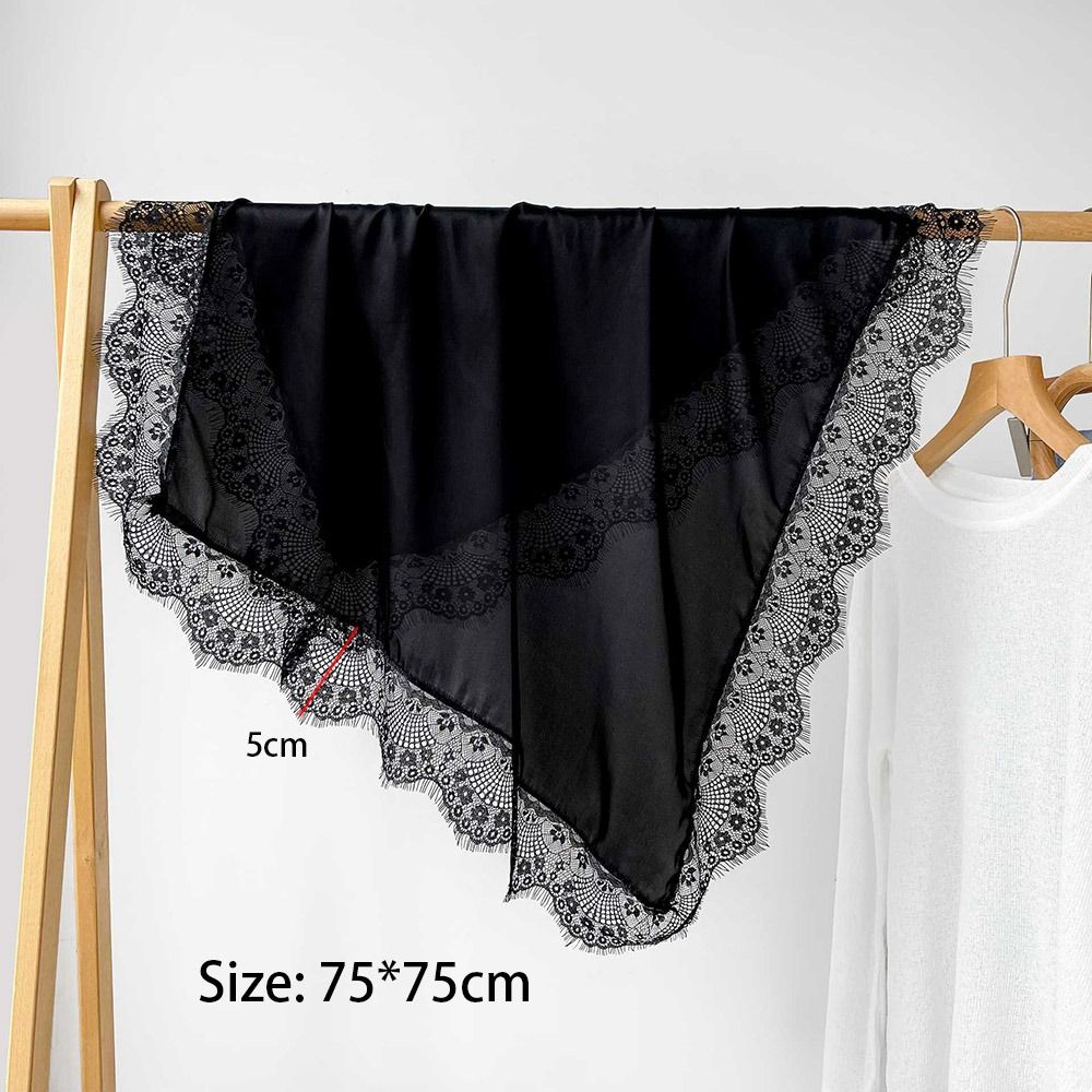 Écharpe carrée unie tendance avec bordure en dentelle, en fibre de satin lisse, protection solaire, hijabs en soie pour la plage