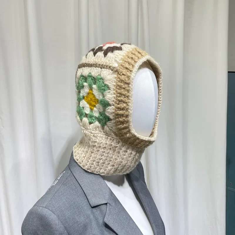 Cagoule en Crochet faite à la main pour femmes, chapeaux d'automne et d'hiver, pull tricoté en laine, bonnets, cache-cou, casquettes à capuche