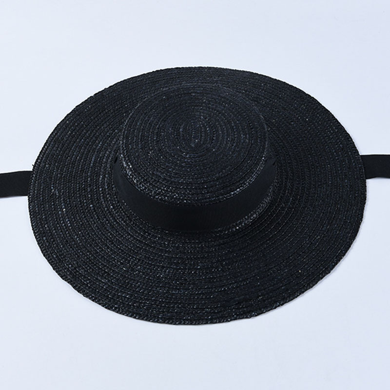 Chapeau de plaisancier à large bord 10cm 15cm, chapeau de paille plat pour femmes, chapeau d'été Kentucky Derby, blanc, noir, cravate avec ruban, chapeau de soleil, casquette de plage