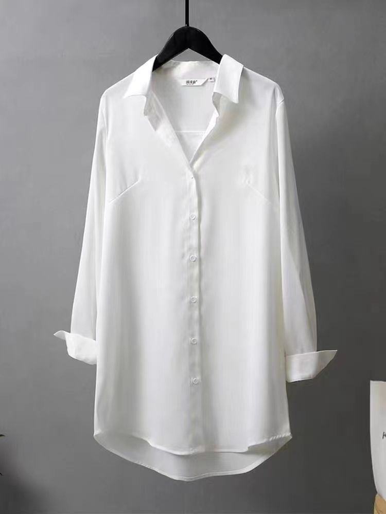 Shir ample et mince de style paresseux soyeux et lisse, haut léger français, tendance et polyvalent, chemise polyvalente décontractée pour femmes au printemps