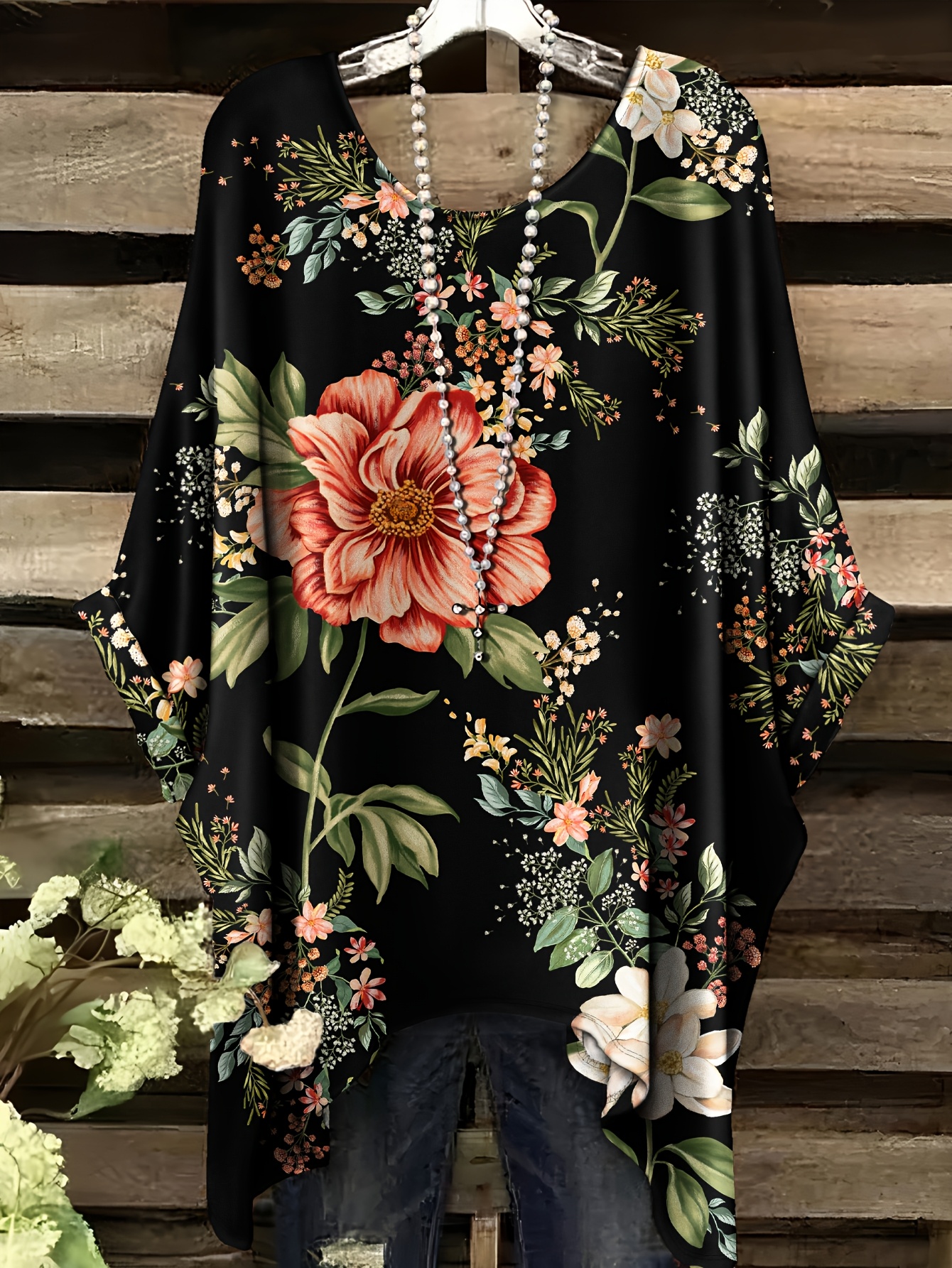 T-shirt grande taille pour femmes, imprimé floral étoilé, manches courtes, col rond, hauts décontractés pour les vacances, le travail quotidien