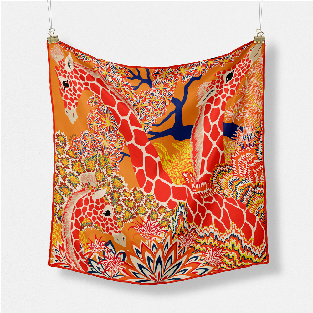 Foulard Carré de Marque de Luxe pour Femme, Nouveau Design, Girafe, 100% Twill, Bandana, Sauna, Hijab, Sous la raq, 53cm