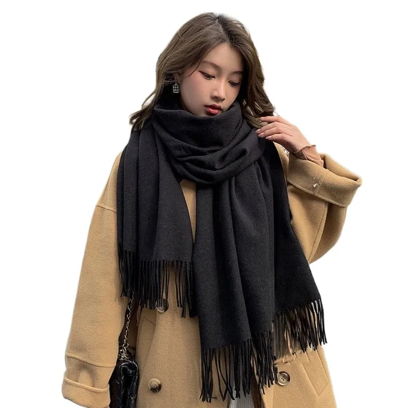 Nouvelle écharpe noire en cachemire pour femme, écharpe en laine pour dames, écharpe chaude à carreaux, écharpes d'hiver pour femmes, automne.