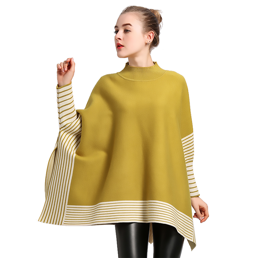 Poncho à col roulé pour femme, pull à manches chauve-souris rondes, châle pour femme, automne, hiver, printemps, nouveau