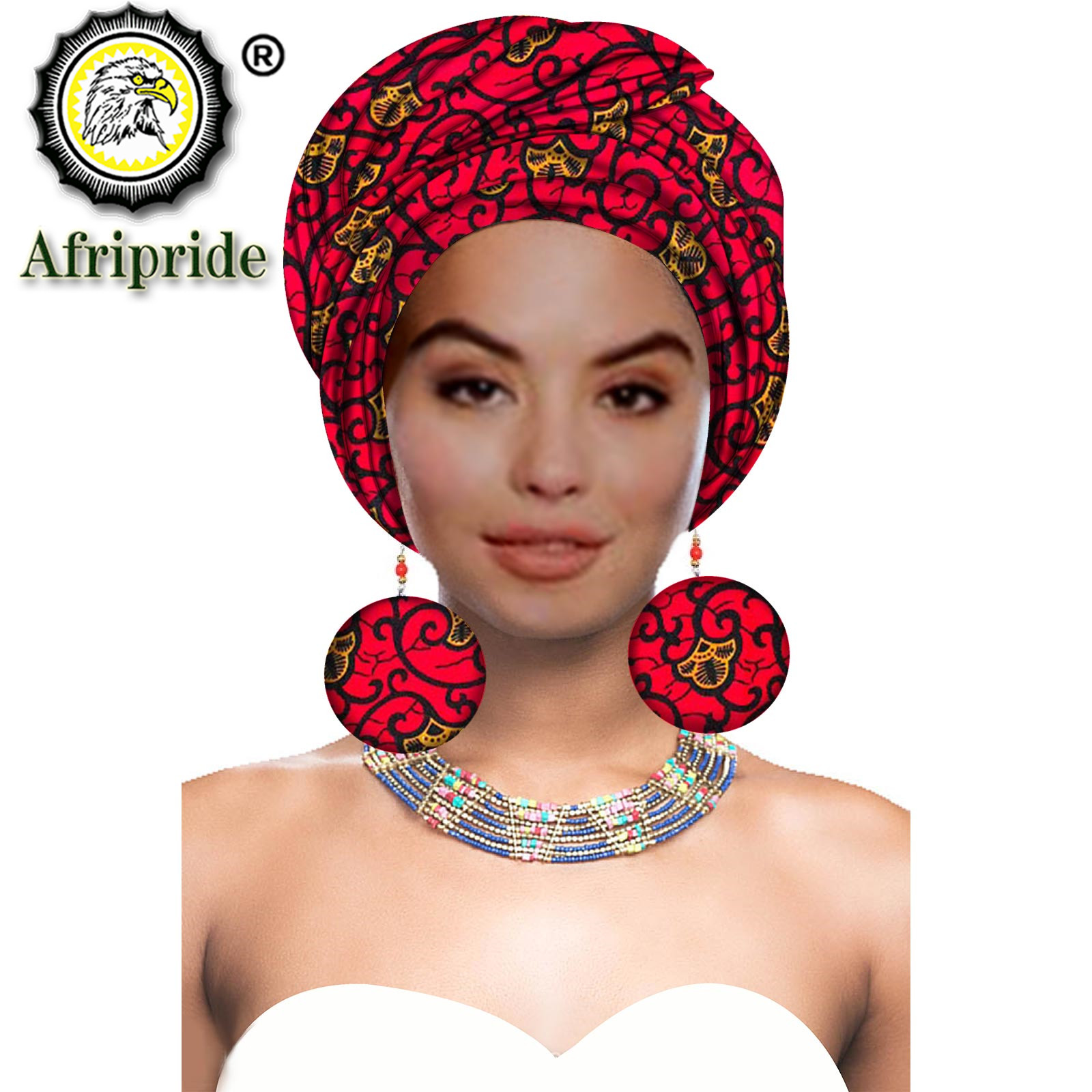 Turbans africains bandeaux africains pour femme foulard africain couvre-chef nigérian avec boucle d'oreille assortie Dashiki Ankara cire S20H004