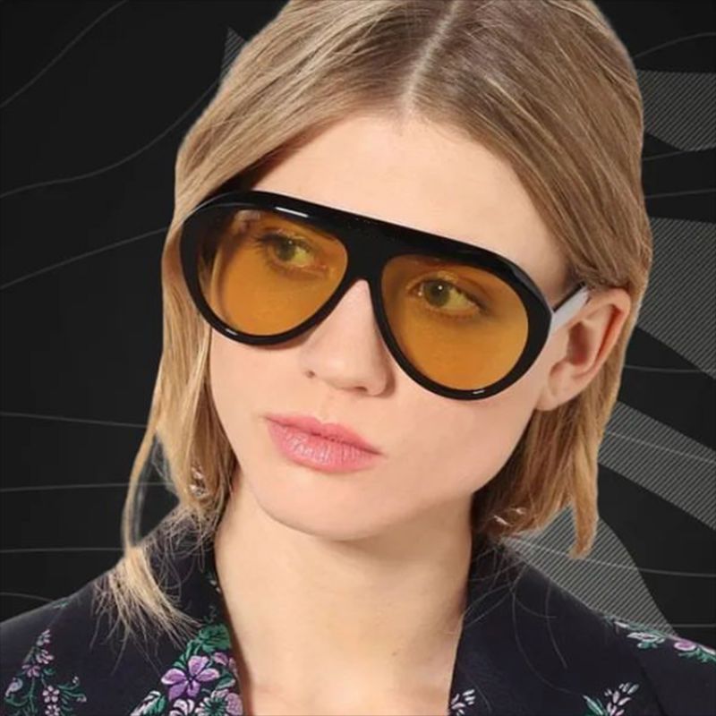 Lunettes de soleil pilote surdimensionnées pour femmes, marque de luxe, Vintage, une pièce, grande monture, pour la conduite en plein air, nuances noires et jaunes, 2025
