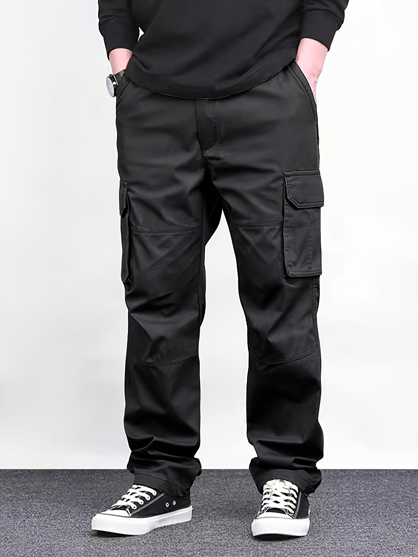 Salopette unie régulière pour hommes avec cordons de serrage et grande poche à rabat, pantalon droit multi-poches fonctionnel, adapté aux vacances, rue, loisirs quotidiens, course à pied, multi-scénarios, adapté à toutes les saisons