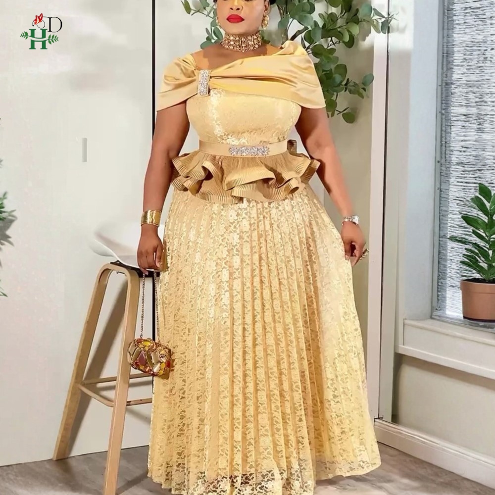 Robes de soirée africaines H&D 2026 pour femmes, tenues africaines en dentelle à paillettes pour femmes, robe longue élégante, robe de soirée de mariage turque