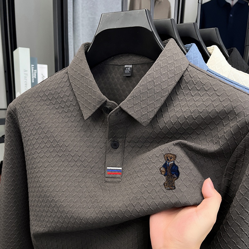 Polo de luxe pour homme, nouvelle collection, haute qualité, manches longues, broderie jacquard, t-shirt à revers, mode affaires et loisirs, vêtements pour hommes