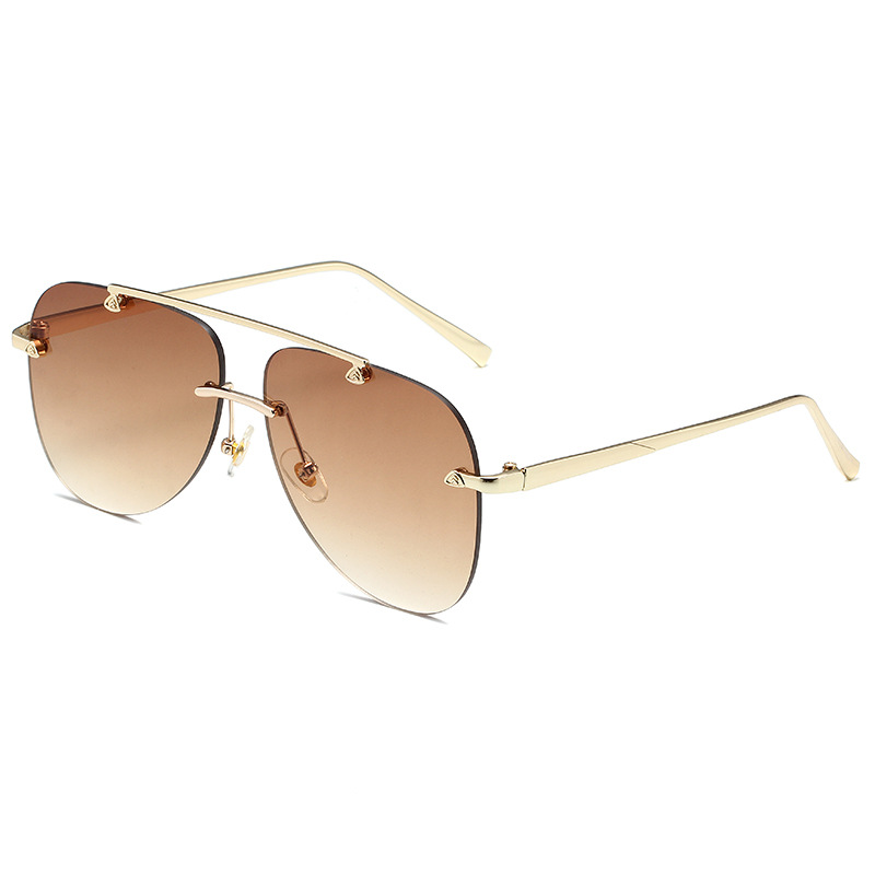 Lunettes de soleil ovales en alliage sans monture pour hommes et femmes, lunettes de soleil dégradées vintage, pilote d'aviation, nuances en métal, noir, marron, marque