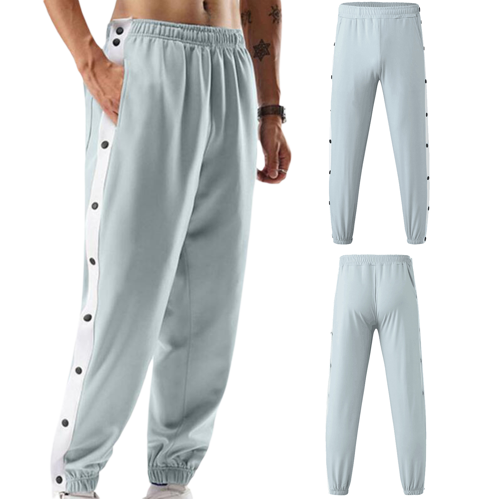 Hommes pantalons de survêtement mode contraste couleur côtés boutons Stretch entraînement pantalons longs mâle décontracté sport pantalons de survêtement Streetwear