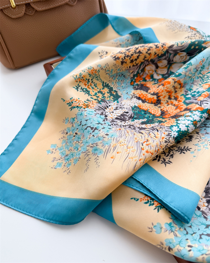 Foulard carré imprimé en Satin doux pour femmes, Foulard de printemps, bandeau pour cheveux, Bandana, cravate, châle, nouvelle collection 2025