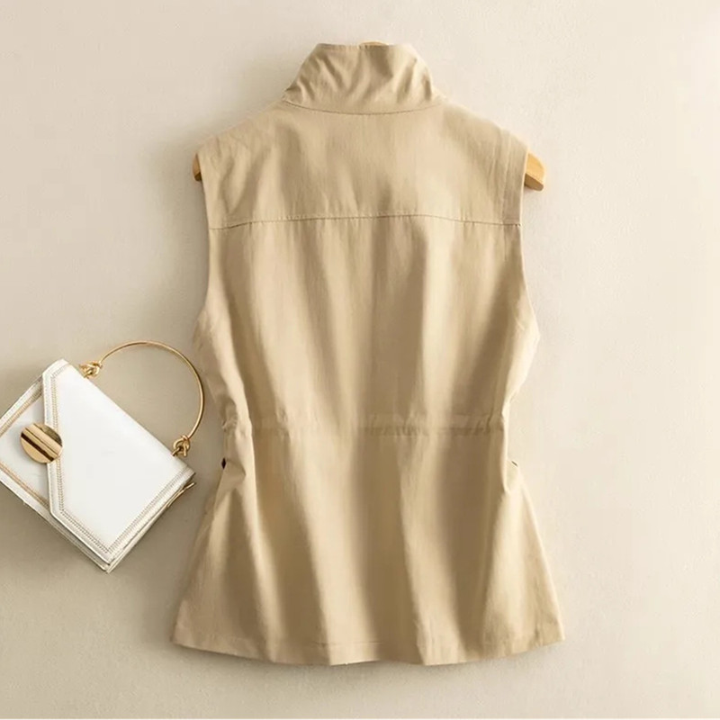Gilet court pour femme, coupe ajustée, printemps-automne, décontracté, nouvelle collection 2026, en pur coton, sans manches