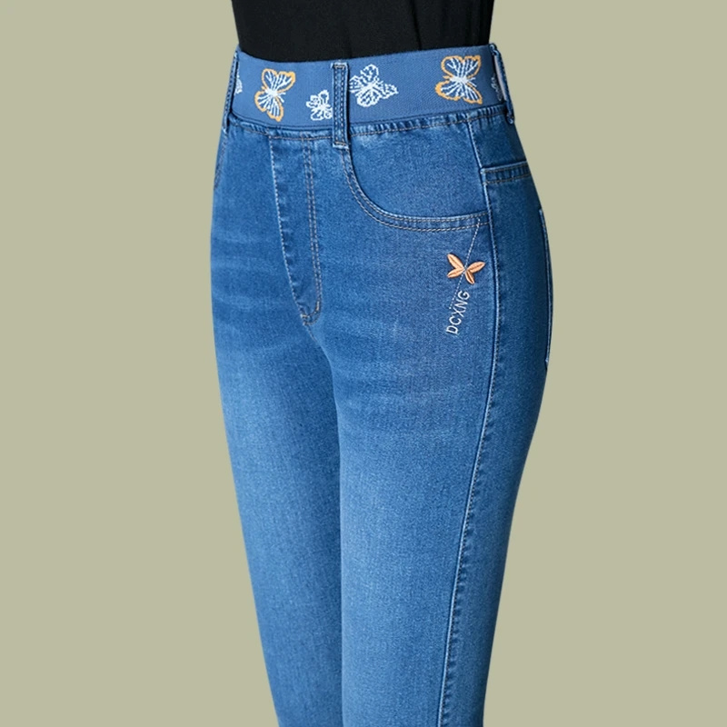 Jeans droits à taille élastique pour femmes, pantalon en denim taille haute, coupe décontractée et polyvalente, grande taille, jean slim pour femmes, pantalon 5XL.