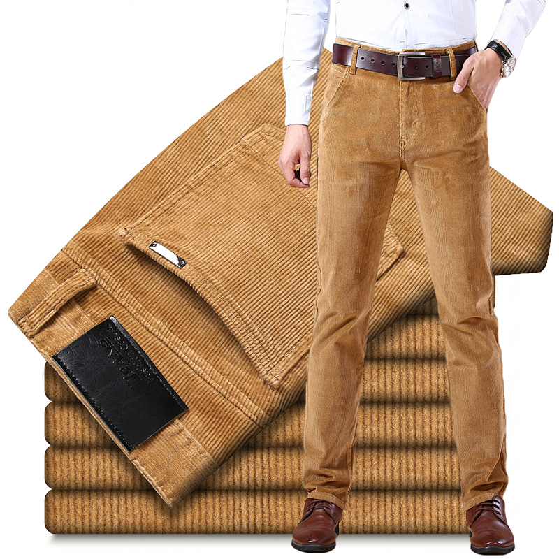 Pantalon d'affaires en velours côtelé pour hommes, kaki, mode, doux, confortable, élastique, Slim, droit, vêtements de printemps et d'automne