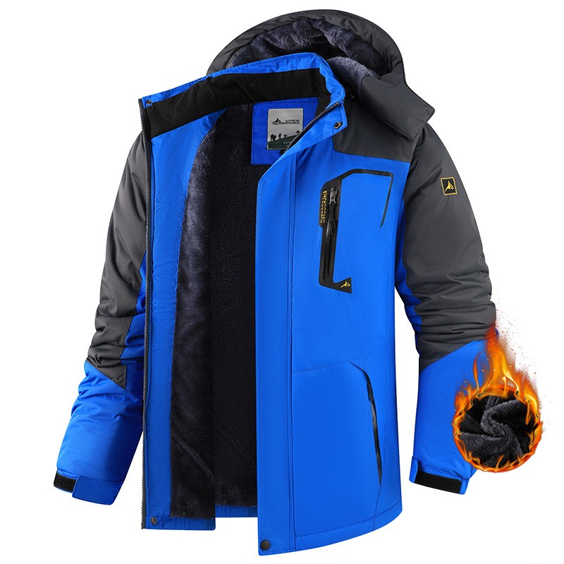 Parka d'hiver pour hommes coupe-vent épaissir polaire à capuche chaud mode veste manteaux ski contraste couleur à la mode manteau d'extérieur