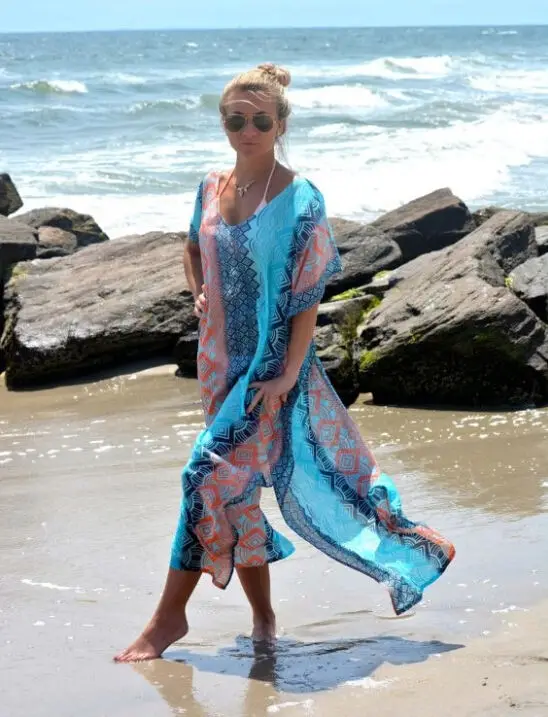 Robe de plage longue imprimée style Boho, tenue de bain, Industries ong, bikini, tunique, capes, caftan, coverup