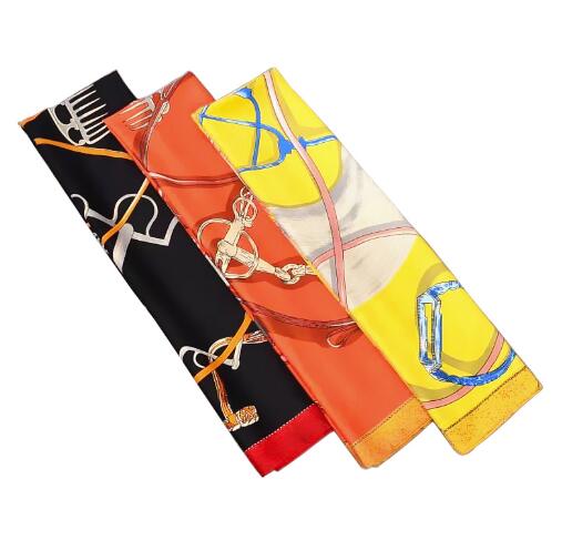 Foulard en soie sergé pour femmes, 130CM, grand châle, étoles, ceinture, chaînes, carré imprimé, bandana enveloppant