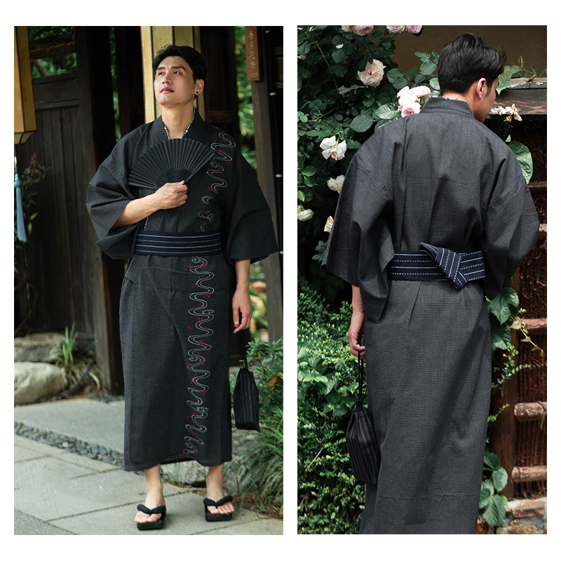 Costume traditionnel japonais Kimono samouraï Yukata, Robes longues d'été pour hommes avec ceinture, ensemble pyjama en coton, vêtements de nuit pour hommes