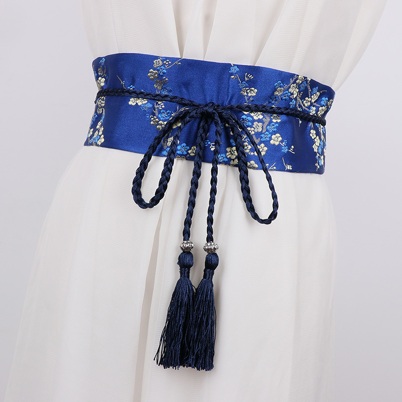 Ceinture brodée florale Vintage pour femmes, élégante, Style chinois, nœud papillon, ceinture enroulée avec glands pour vêtements habillés