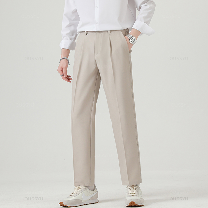 Marque vêtements pantalon de costume lisse hommes d'affaires formel cheville longueur pantalon de travail coréen décontracté automne pantalons longs mâle surdimensionné 40