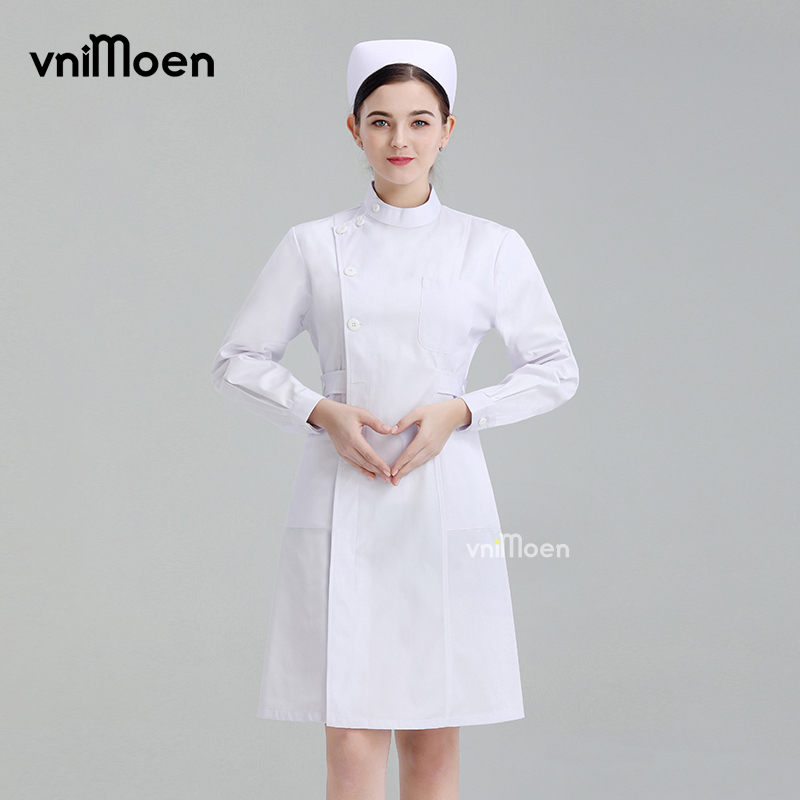 Uniformes médicaux Robe blanche pour femme, vêtements de travail vétérinaires, robe de médecin, veste d'automne, vêtements de spa pleine longueur, vêtements de beauté