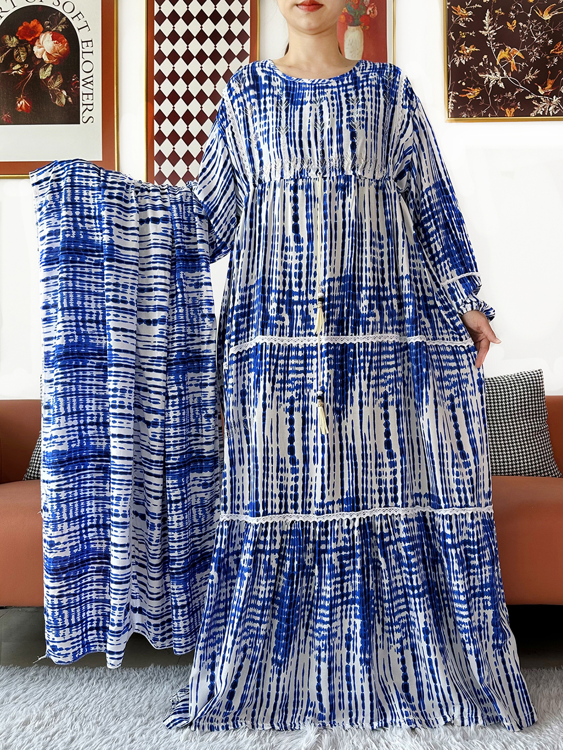 Nouvelle Robe Kashkha Dubaï pour Femme 2026, Robe Abaya Dubaï en Coton Tie-Dye, Manches Longues, Ample, Style Bohème, Maxi, Décontractée, Mode Africaine