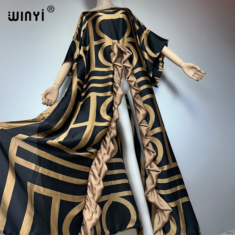 WINYI Robe de soirée sexy à fente très haute d'été, Abaya Dubaï, Kaftan long ample imprimé de luxe pour femme, tenue de plage de luxe