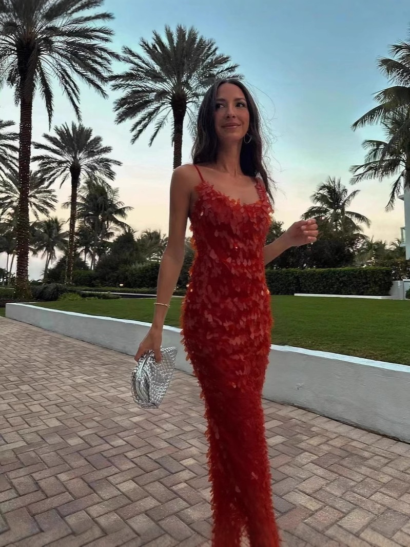 Robe longue sirène moulante à sequins pour femme, sexy, col U profond, sans manches, dos nu, tenue de soirée élégante pour club et fête