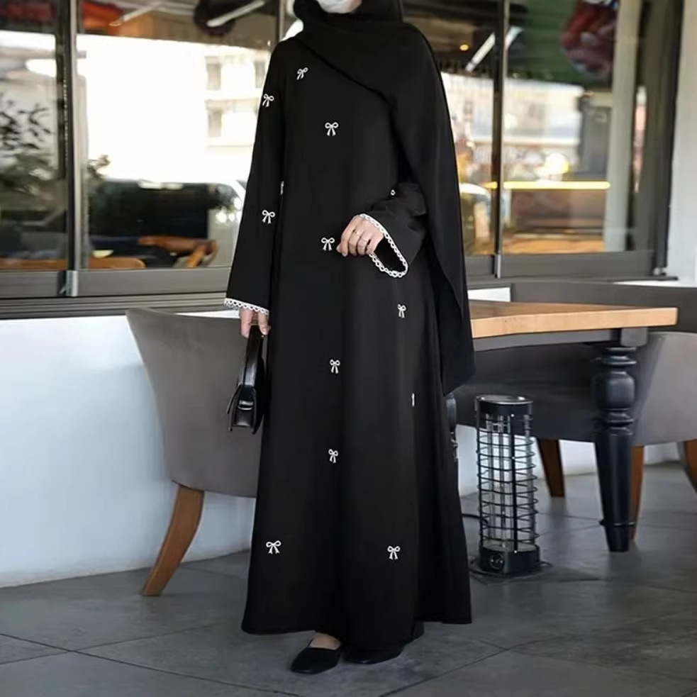 Robe d'Aïd Abaya pour femmes, robes modestes musulmanes, robe longue à imprimé nœud, Vestidos saoudiens, Kaftan, Abayas du Maroc, Jalabiya de Dubaï, Ramadan