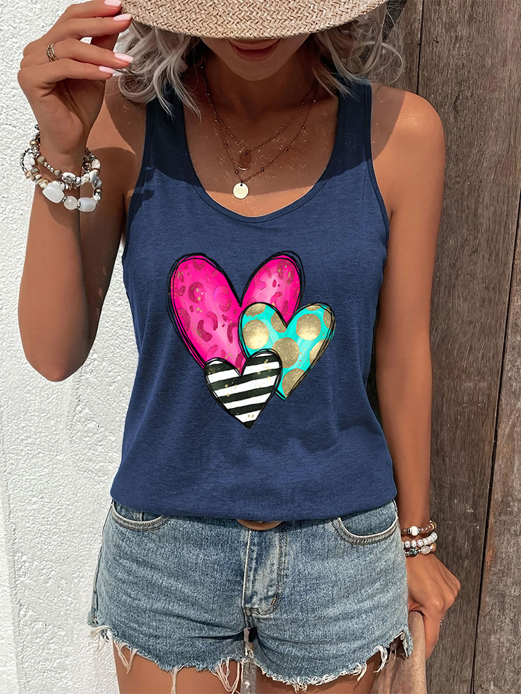 Gilet femme drôle coeur dos nageur réservoirs trois couleurs coeurs graphique débardeur mode été dos nageur tenue vacances hauts sexy