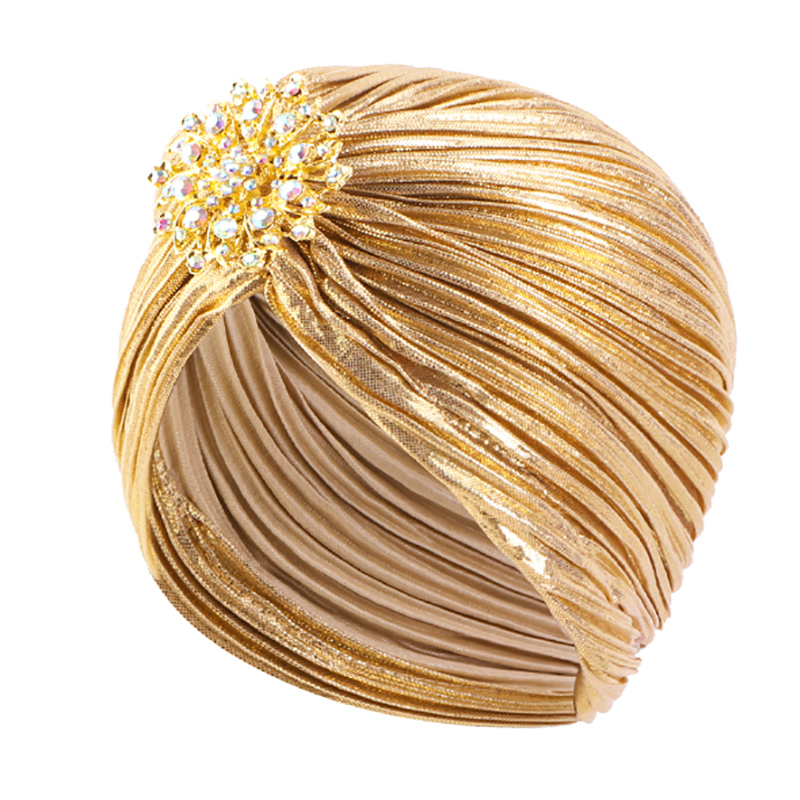 Mode plissée dames diamant bijou Turban chapeau femmes chimio Bandana Hijab casquette indienne ethnique Turbante chapeau dames cheveux accessoires