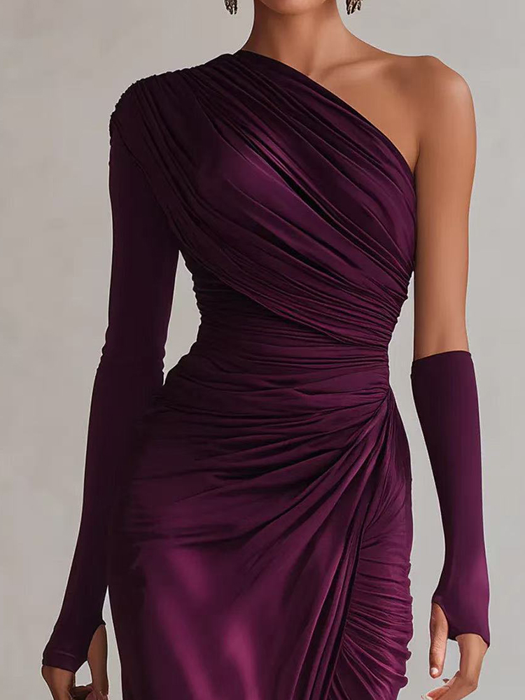 Robe longue unie à col asymétrique Printemps-Été, Robe de soirée asymétrique pour femme, Robe élégante patchwork pour femme 2026