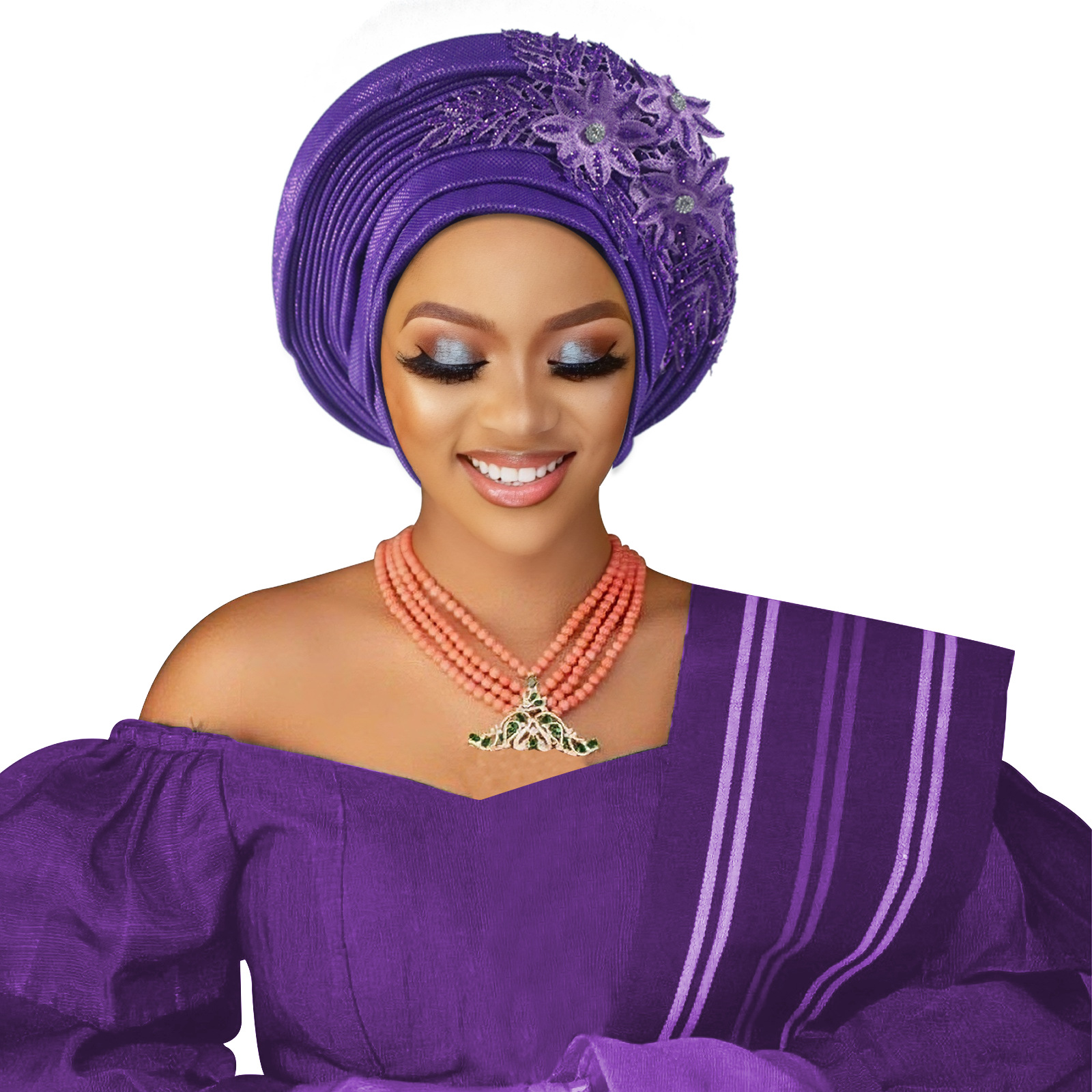 Turban africain pour femme, broderie florale, Gele nigérian, foulard de tête féminin, Geles de mariage, coiffe de fête