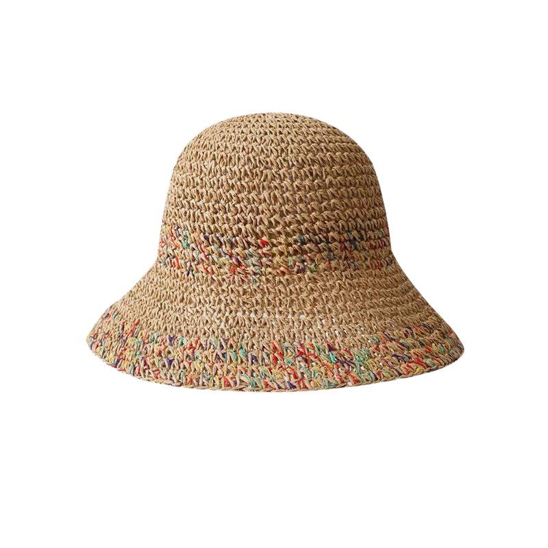 Chapeaux de paille arc-en-ciel tissés à la main pour femmes, casquettes de pêcheur coréennes d'été respirantes, casquette de plage à large bord pour filles