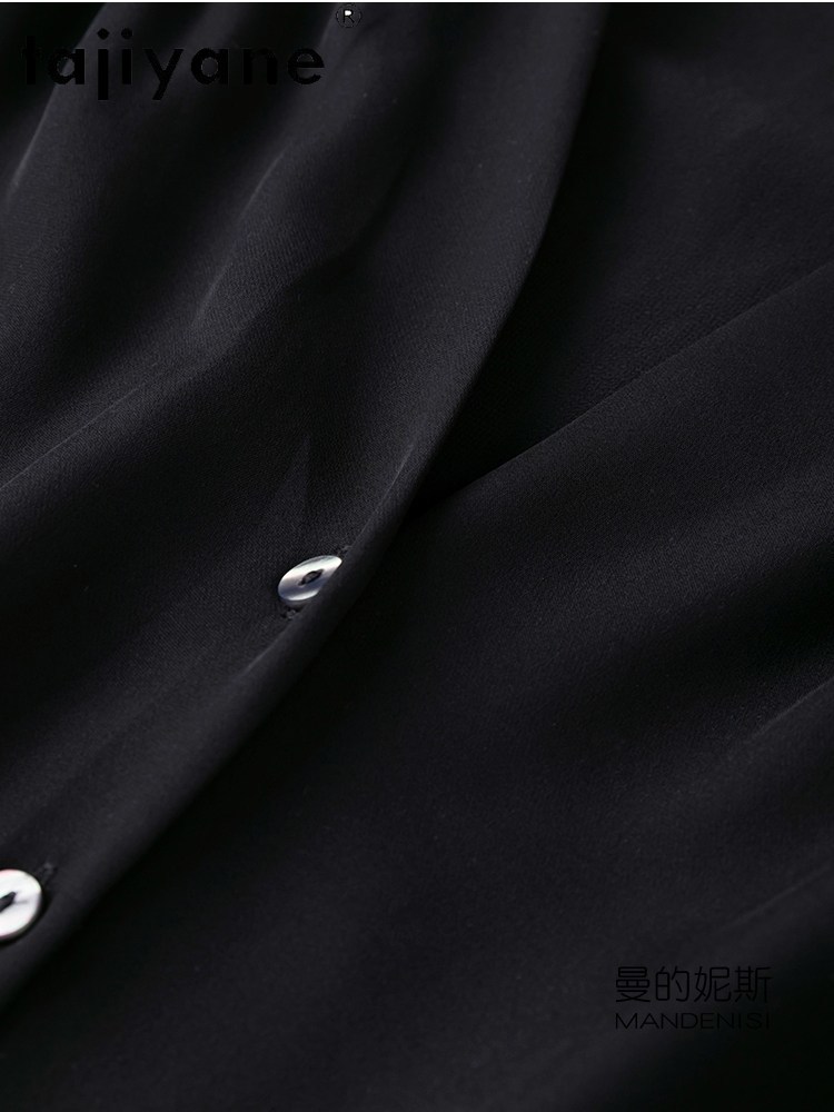 TAJIYANE Chemise 100% Soie de Mûrier Véritable Femme Élégante Blouse Noire Col en V Hauts pour Dames Nouveaux Vêtements de Printemps Femme 2026 блузкаженская