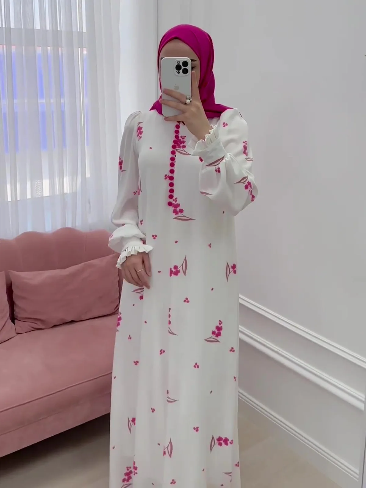Robe de soirée musulmane Eid pour femmes, imprimé doux, longue, boutons, Ramadan, maroc, dubaï, turquie, Jalabiya, 2024