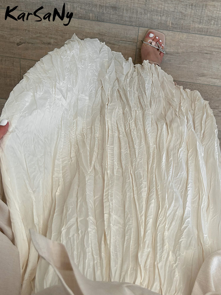 Jupes longues plissées KarSaNy pour femme, taille haute, grand ourlet, jupe blanche, jupes longues maxi trapèze pour femme été 2026