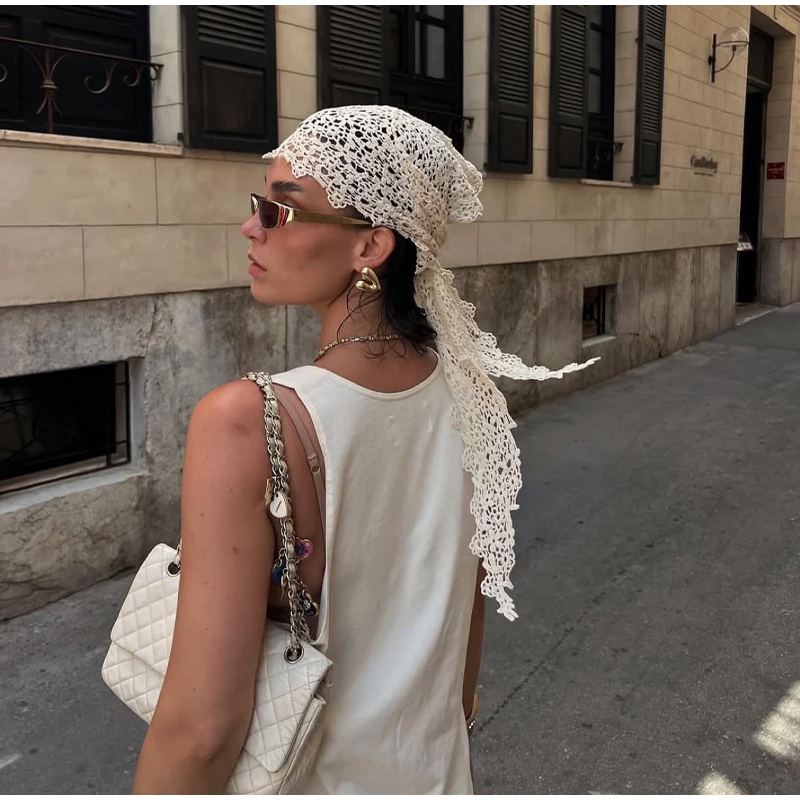 Écharpe et foulard en dentelle florale pour femmes, adaptés à la plage, aux fêtes et aux occasions formelles, bandana pour femmes, tenues d'été, bandeau pour cheveux de plage