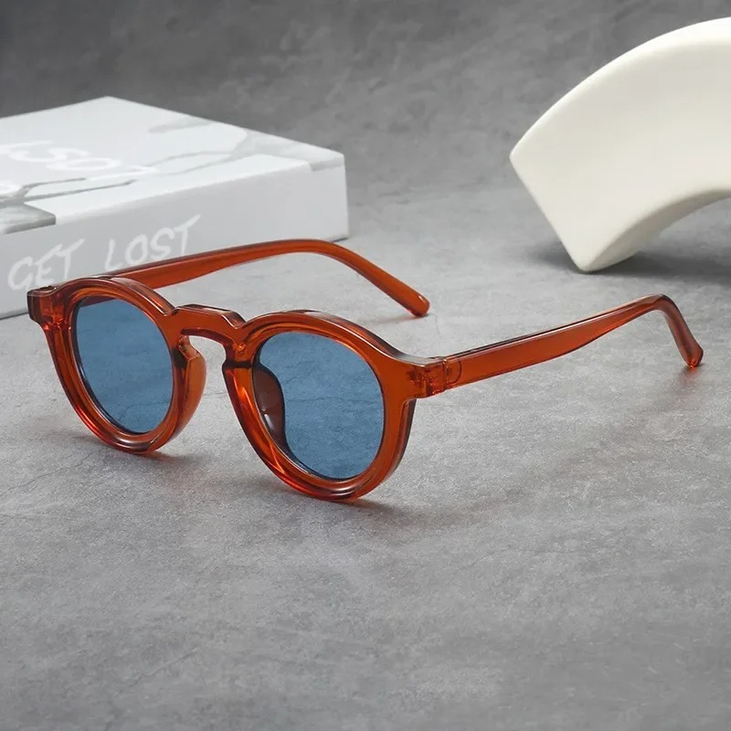 Lunettes de soleil rondes de haute qualité pour femmes et hommes, style punk, rétro, tendance, verres transparents, monture UV400, lunettes pour femmes