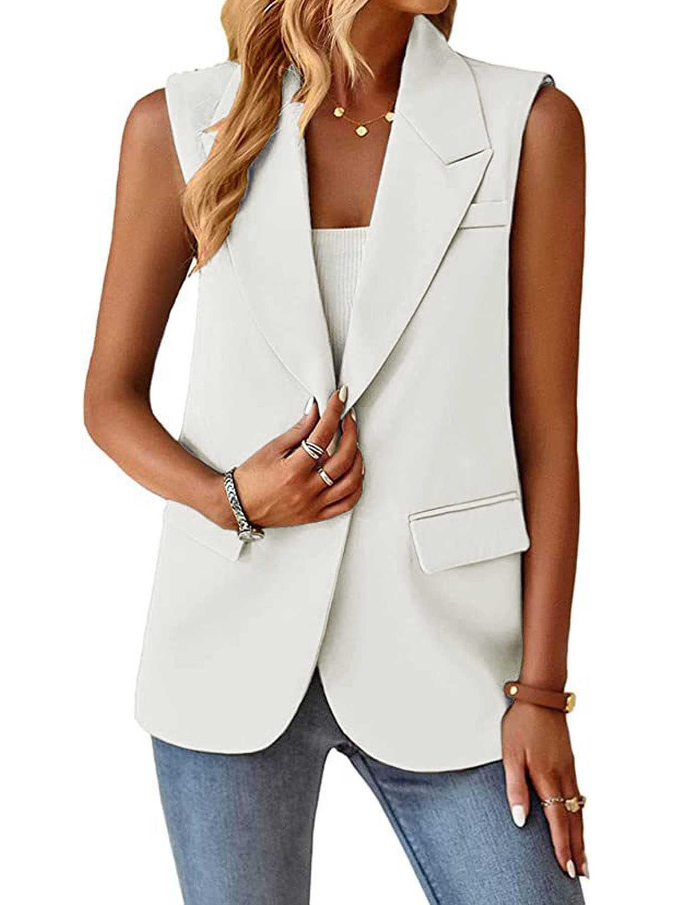 2025 femmes sans manches Blazer gilet décontracté bureau gilet coupe ajustée printemps été Cardigan haut élégant vêtements de travail veste